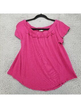 Bordeaux Shirt Womens Small Pink 100% Linen Short Sleeve Top Blouse